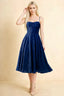 Aileen Navy Jacquard Pleated Lace-up Midi Dress