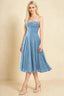 Aileen Powder Blue Jacquard Pleated Lace-up Midi Dress