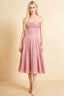 Aileen Powder Pink Jacquard Pleated Lace-up Midi Dress