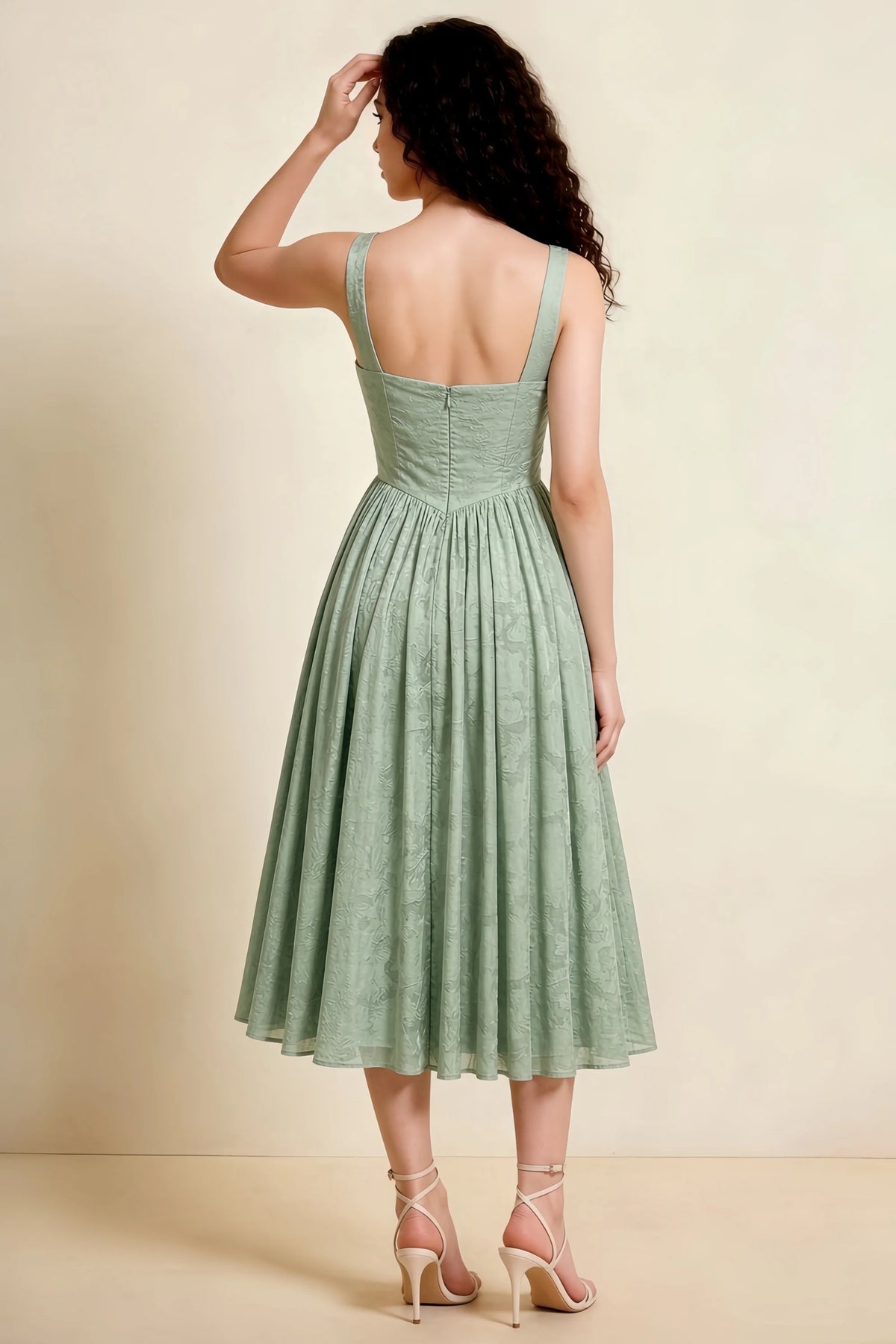 Alana Agave Jacquard Pearl Midi Dress with Pockets