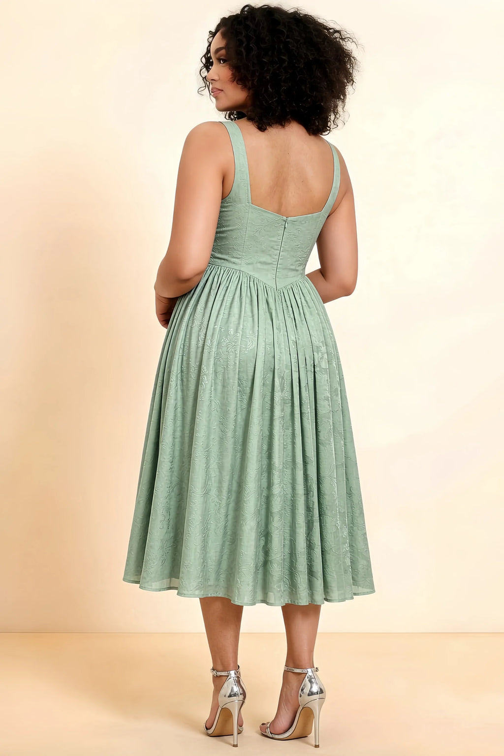 Alana Agave Jacquard Pearl Midi Dress with Pockets