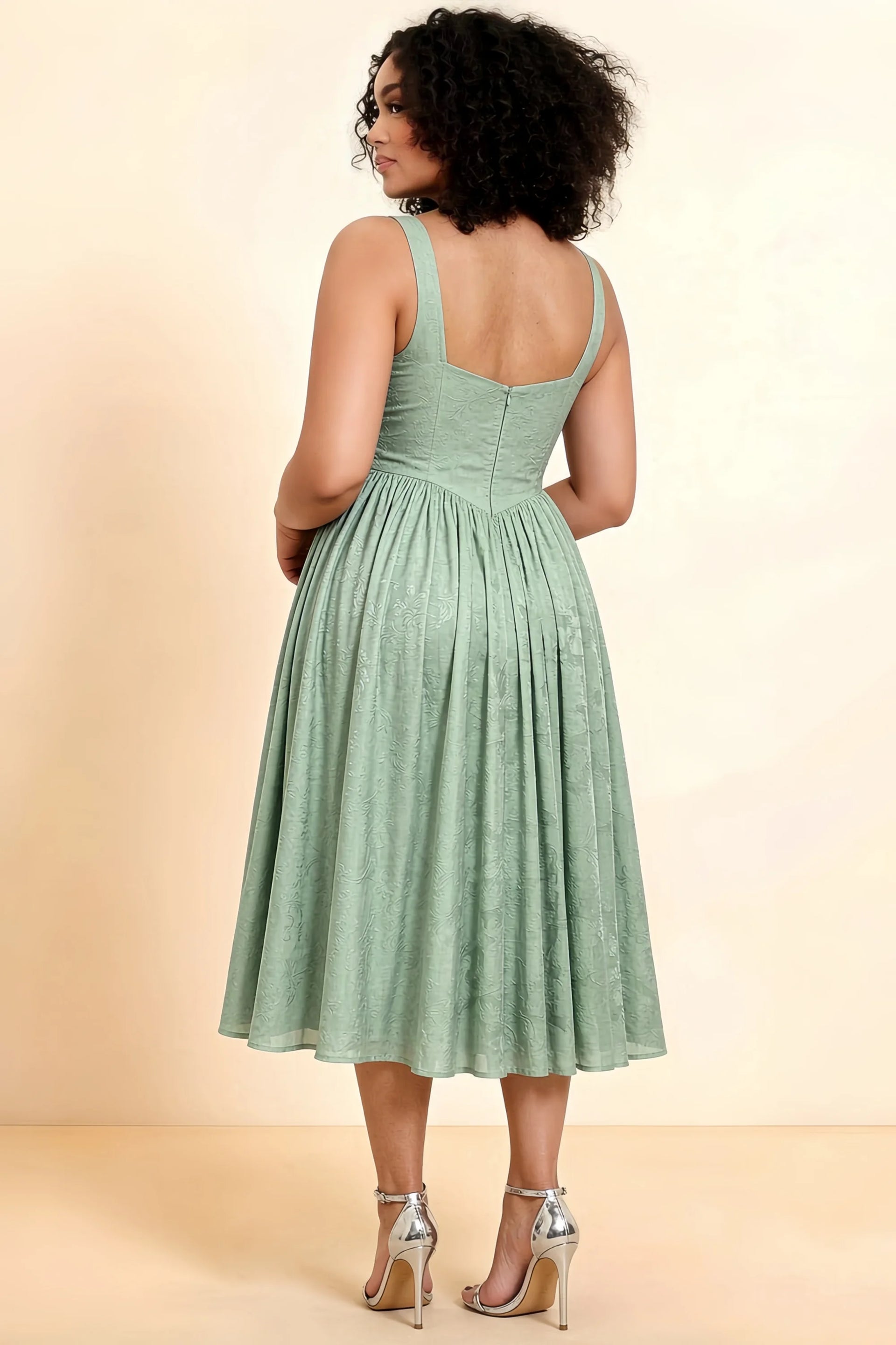 Alana Agave Jacquard Pearl Midi Dress with Pockets