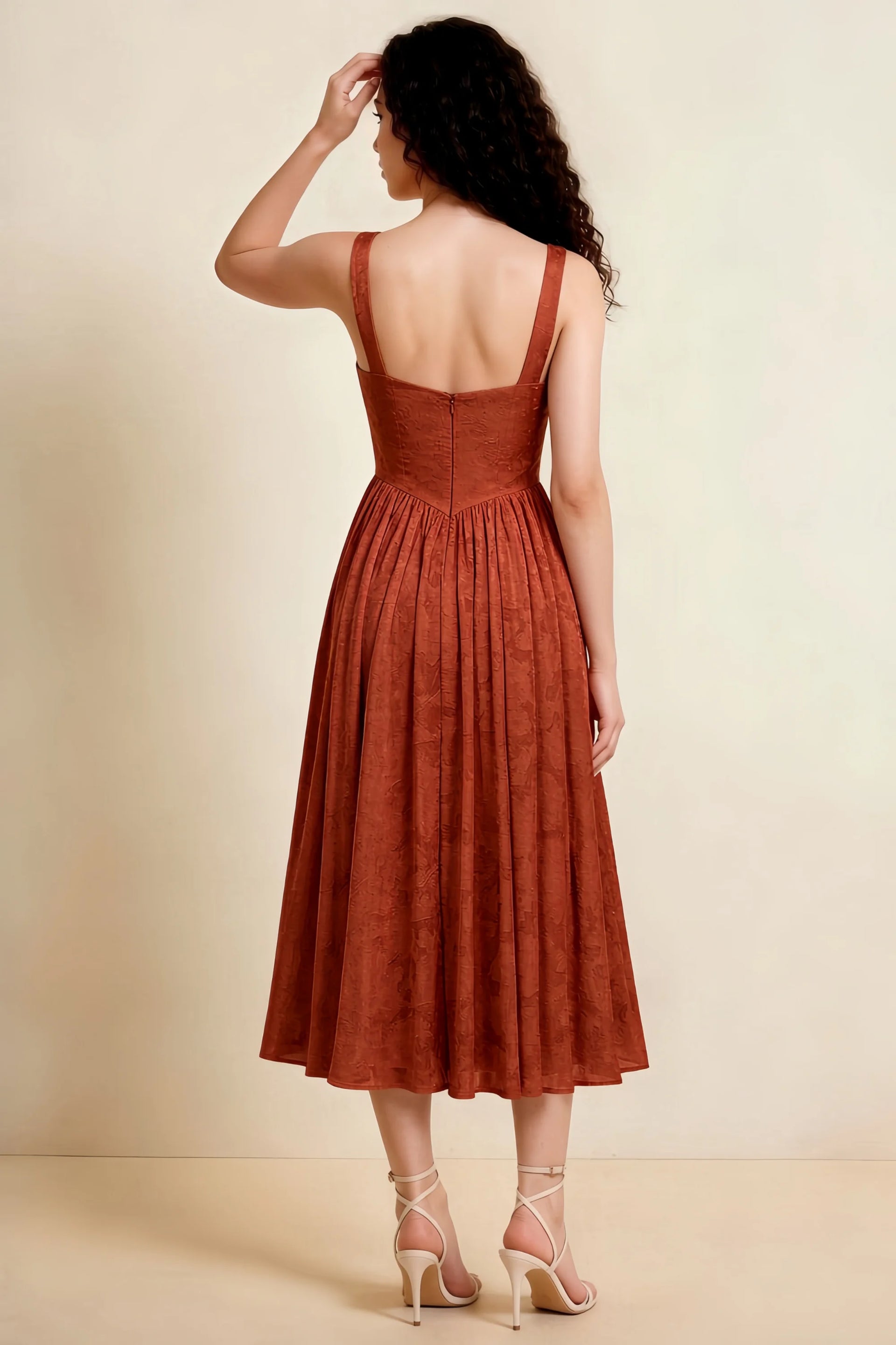Alana Auburn Jacquard Pearl Midi Dress with Pockets