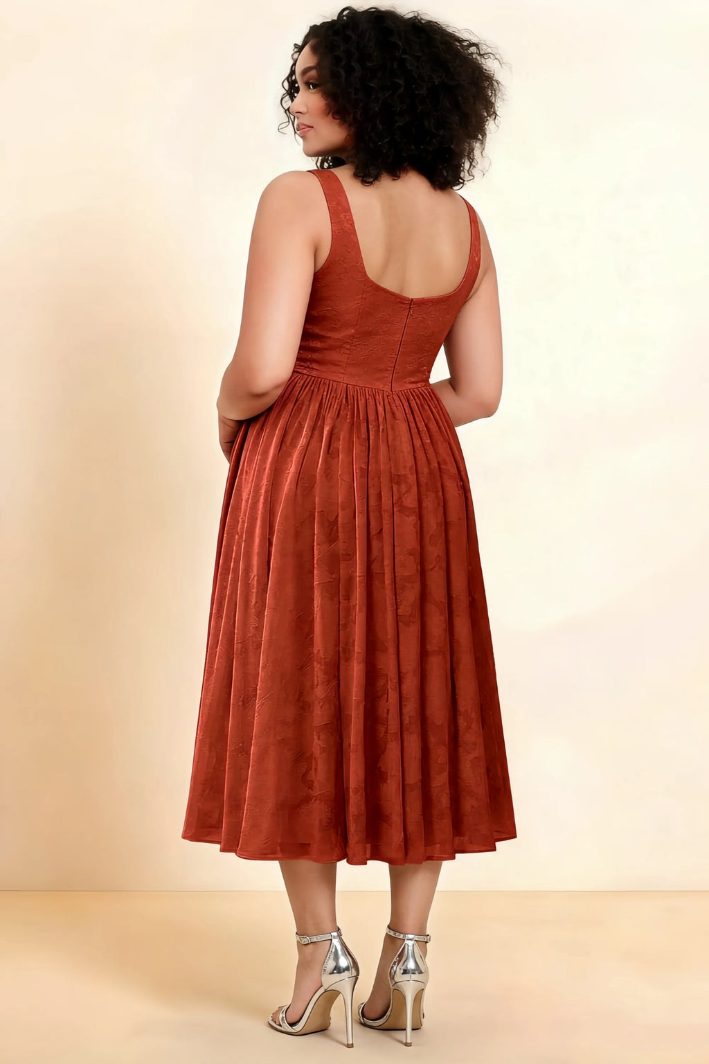Alana Auburn Jacquard Pearl Midi Dress with Pockets