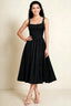 Alana Black Jacquard Pearl Midi Dress with Pockets