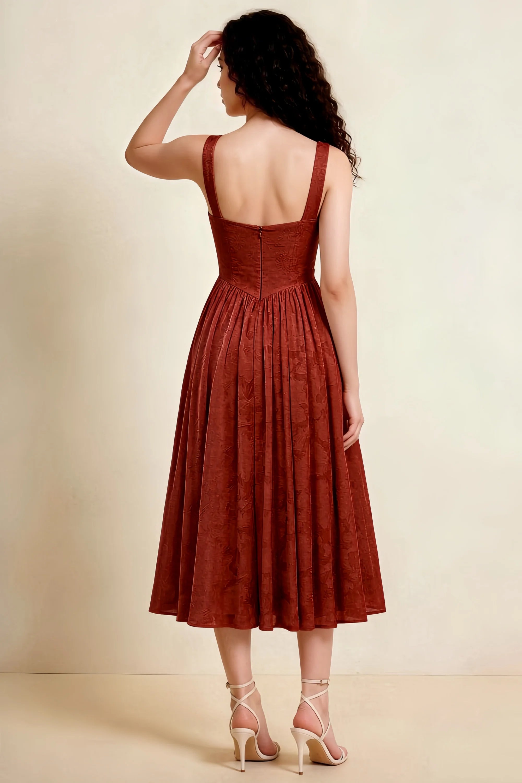 Alana Burnt Umber Jacquard Pearl Midi Dress with Pockets Secondary image