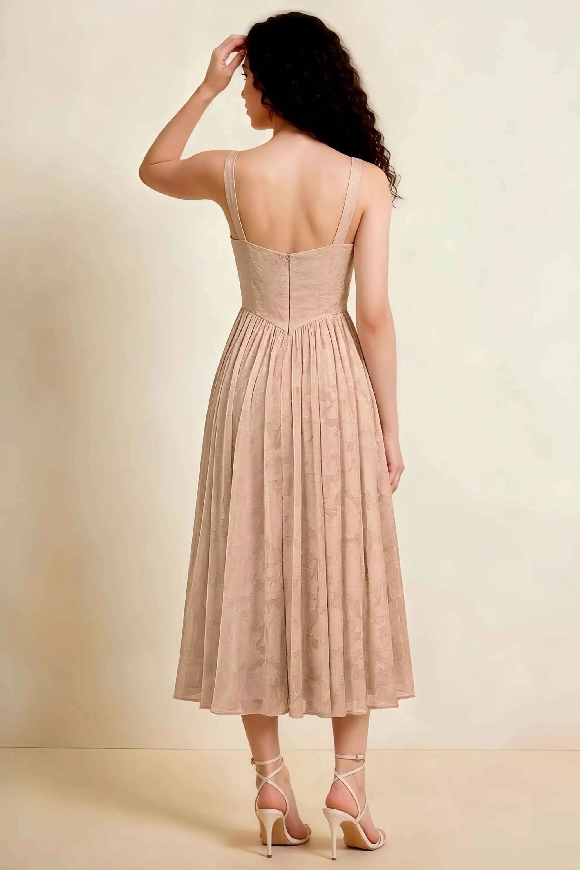 Alana Champagne Jacquard Pearl Midi Dress with Pockets Secondary image