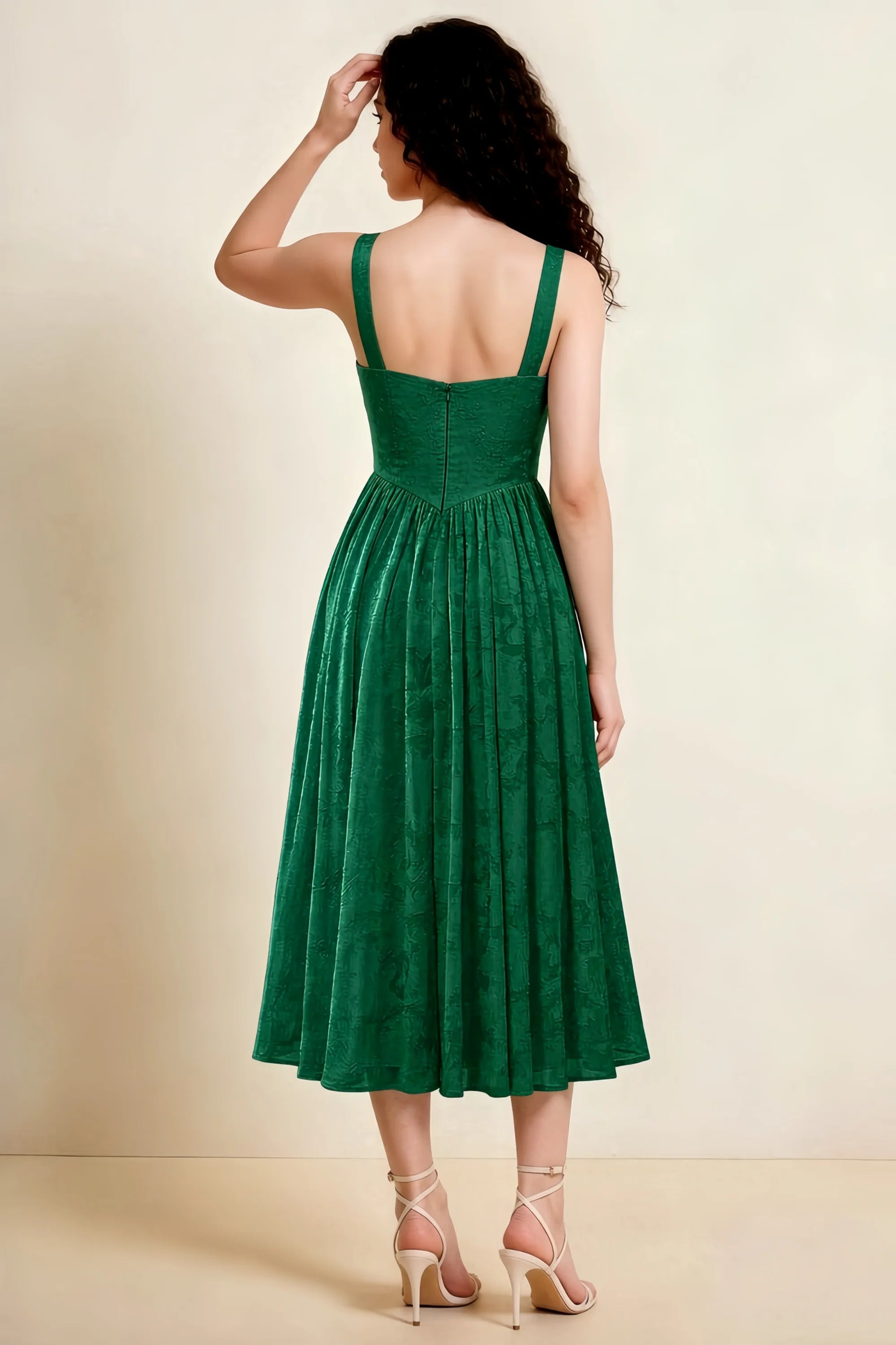 Alana Emerald Green Jacquard Pearl Midi Dress with Pockets Secondary image