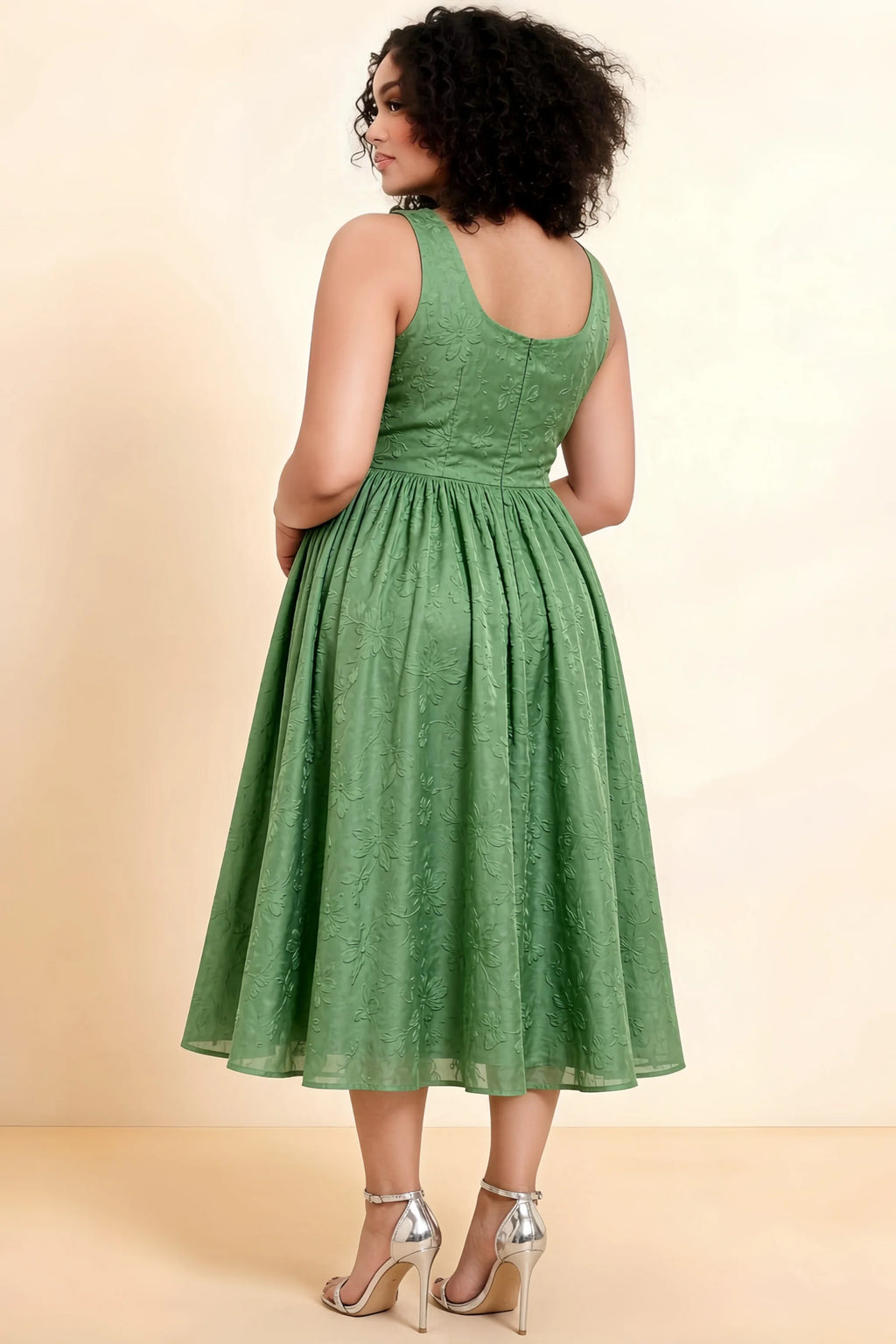 Alana Eucalyptus Jacquard Pearl Midi Dress with Pockets