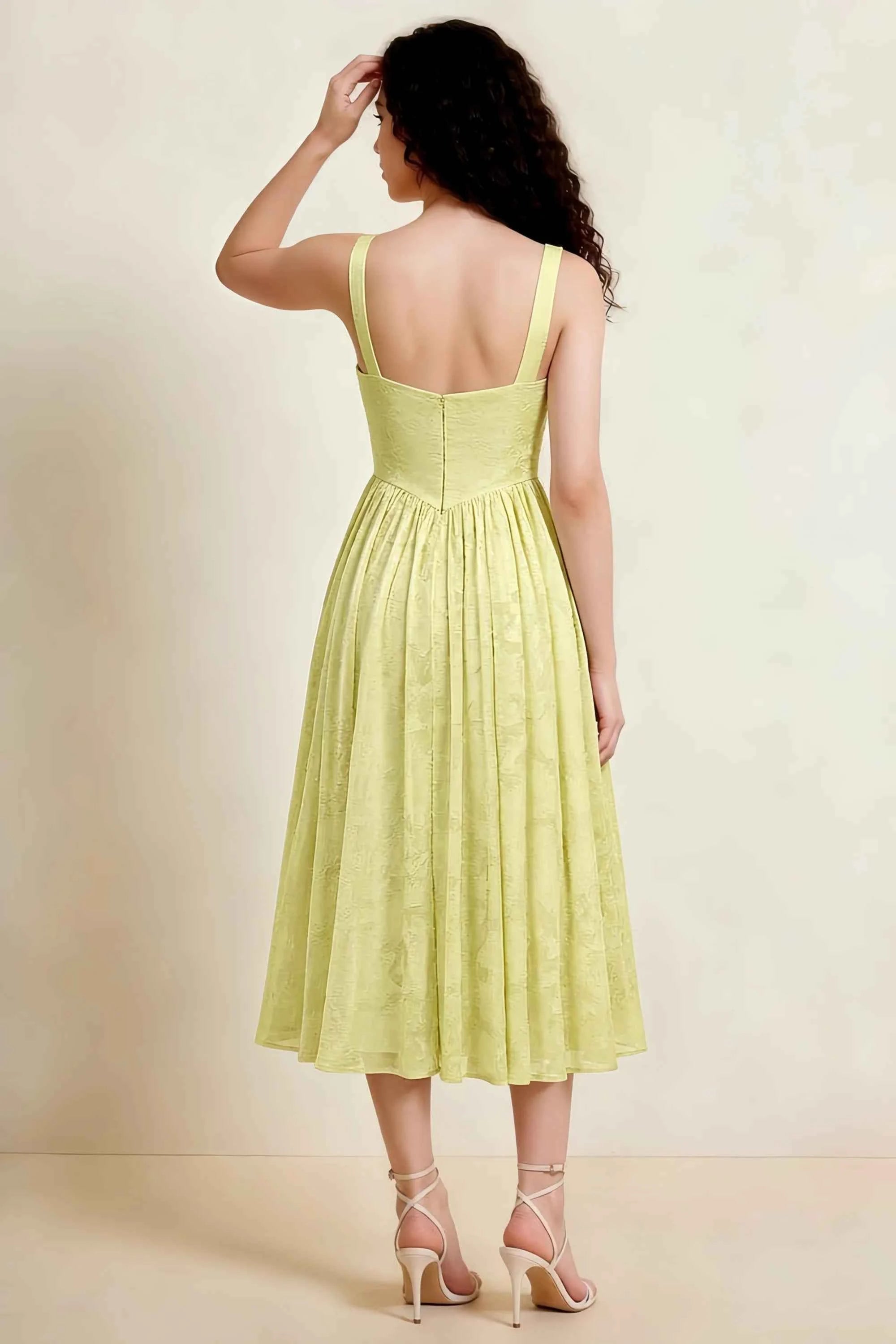 Alana Lemon Jacquard Pearl Midi Dress with Pockets Secondary image