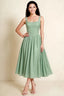 Alana Light Green Jacquard Pearl Midi Dress with Pockets