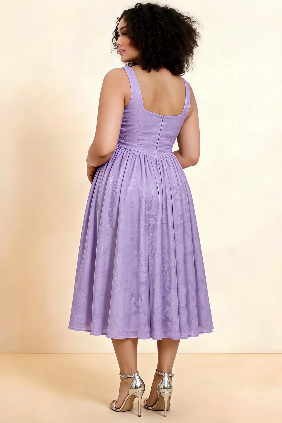 Alana Lilac Jacquard Pearl Midi Dress with Pockets