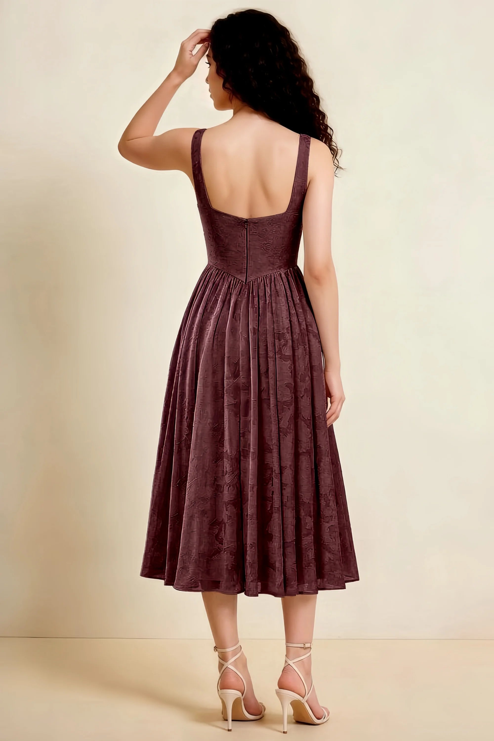 Alana Mocha Jacquard Pearl Midi Dress with Pockets Secondary image