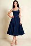 Alana Navy Jacquard Pearl Midi Dress with Pockets