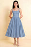 Alana Powder Blue Jacquard Pearl Midi Dress with Pockets