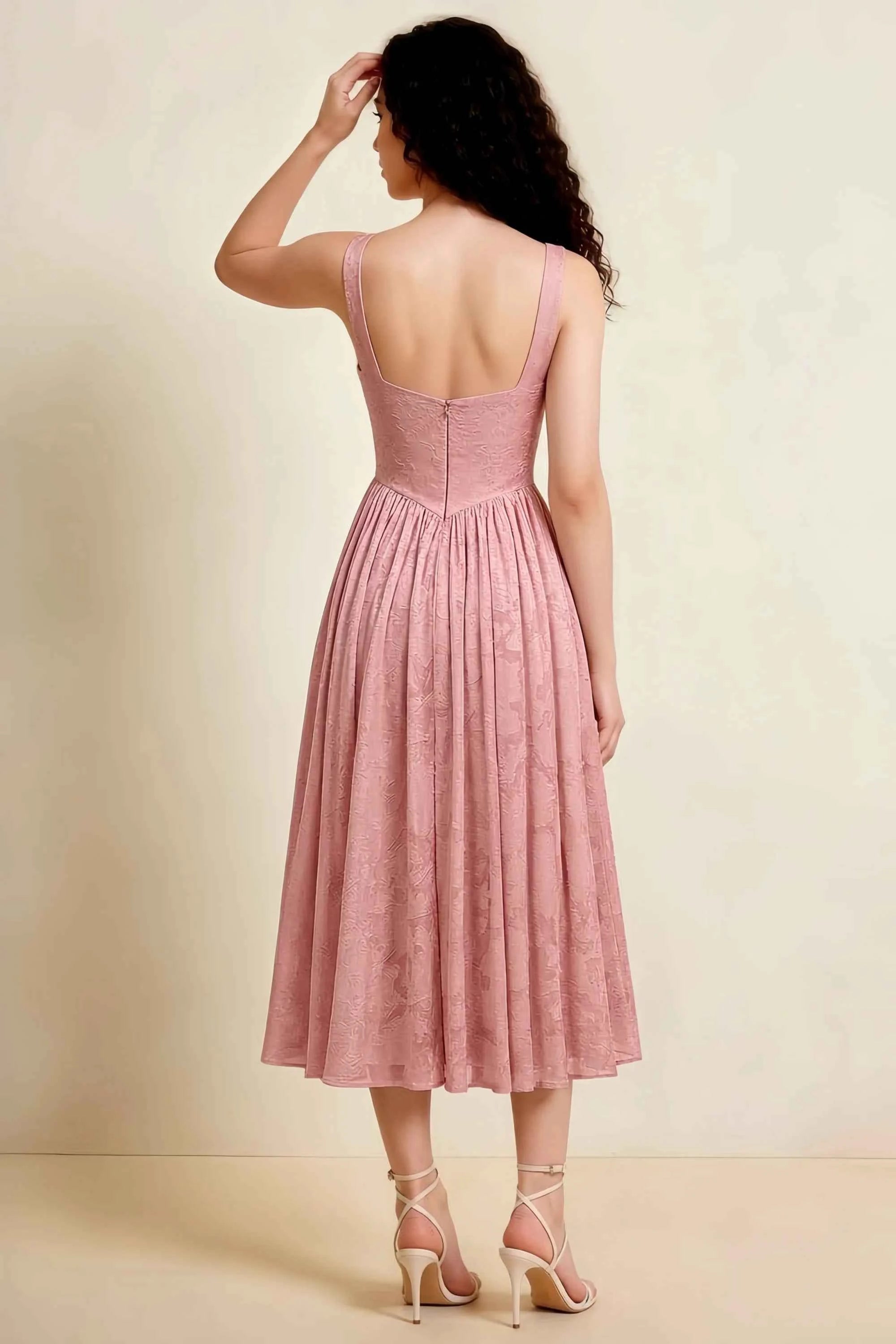 Alana Rosette Jacquard Pearl Midi Dress with Pockets Secondary image