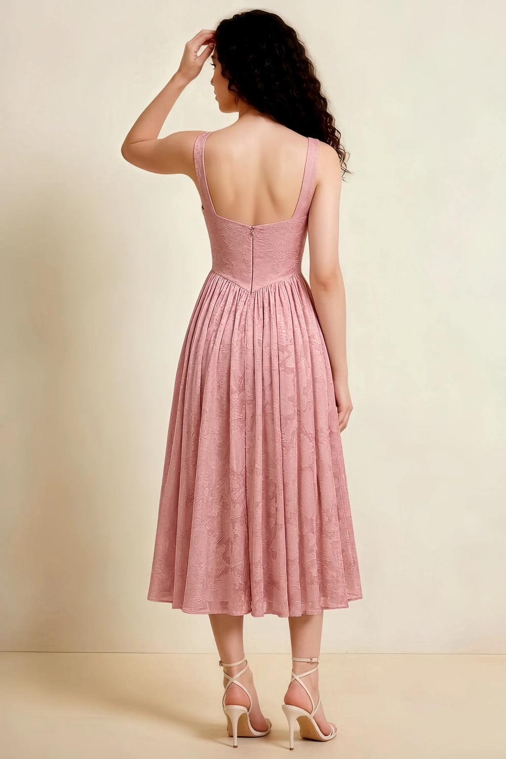 Alana Rosette Jacquard Pearl Midi Dress with Pockets