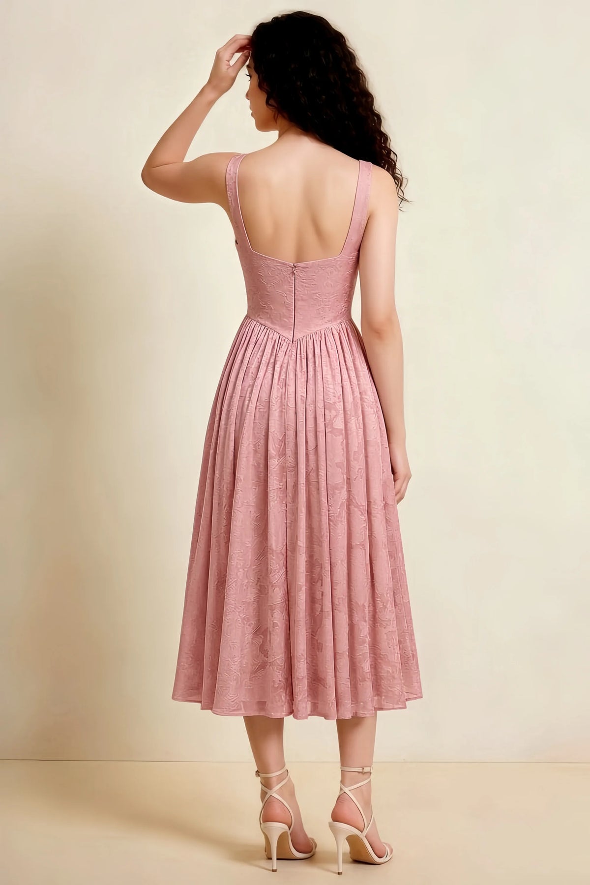 Alana Rosette Jacquard Pearl Midi Dress with Pockets