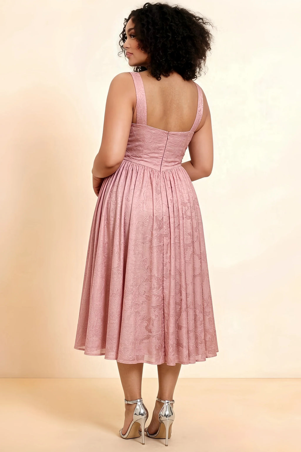 Alana Rosette Jacquard Pearl Midi Dress with Pockets