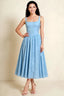 Alana Sky Blue Jacquard Pearl Midi Dress with Pockets