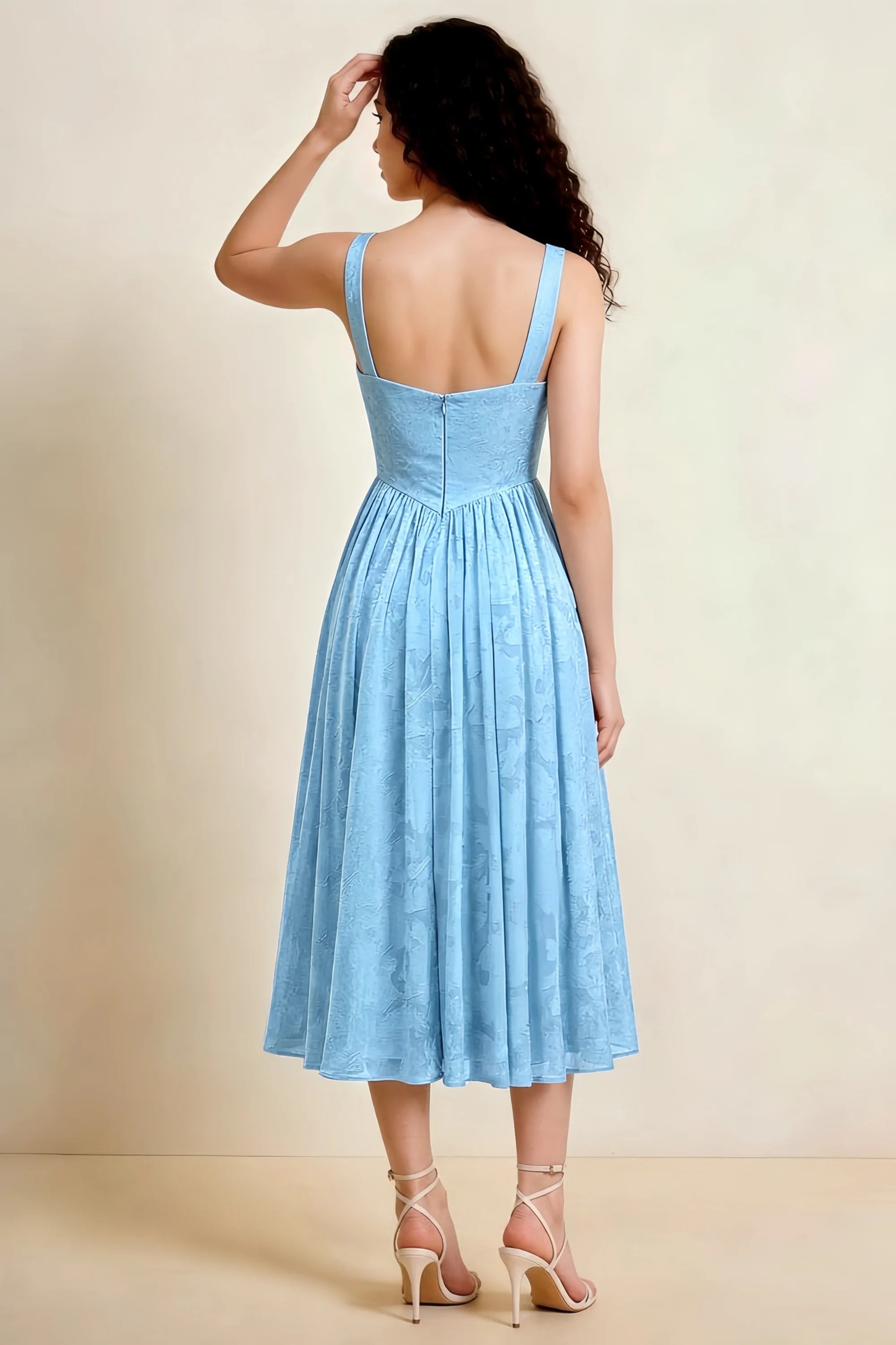Alana Sky Blue Jacquard Pearl Midi Dress with Pockets Secondary image
