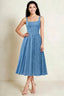 Alana Steel Blue Jacquard Pearl Midi Dress with Pockets