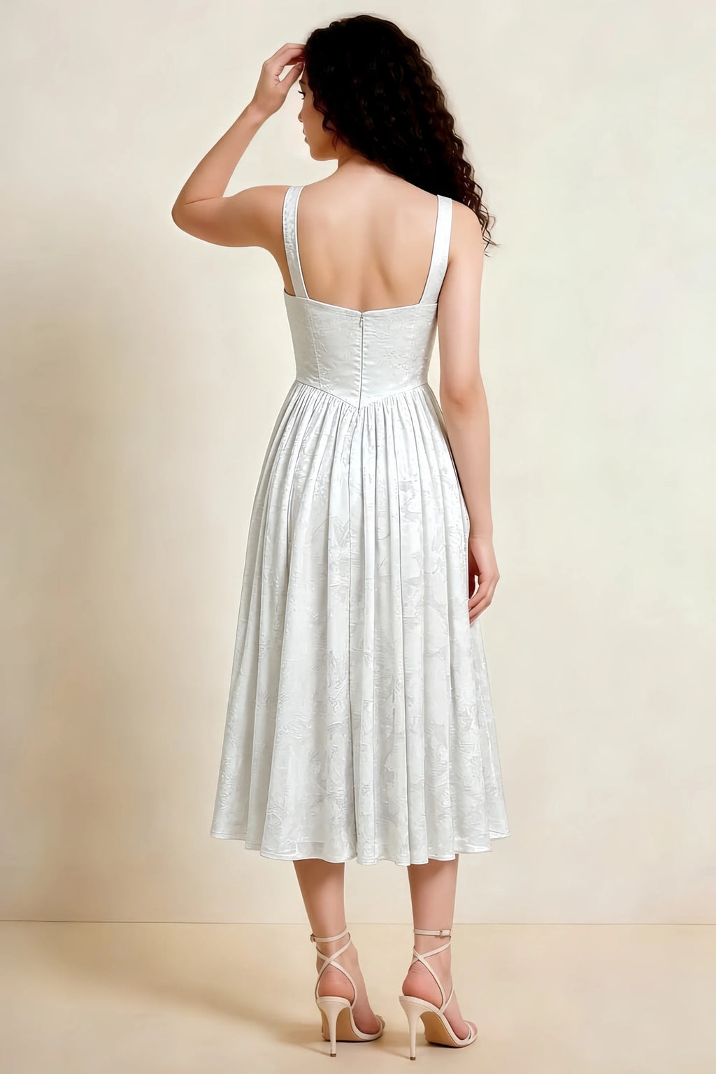 Alana White Jacquard Pearl Midi Dress with Pockets