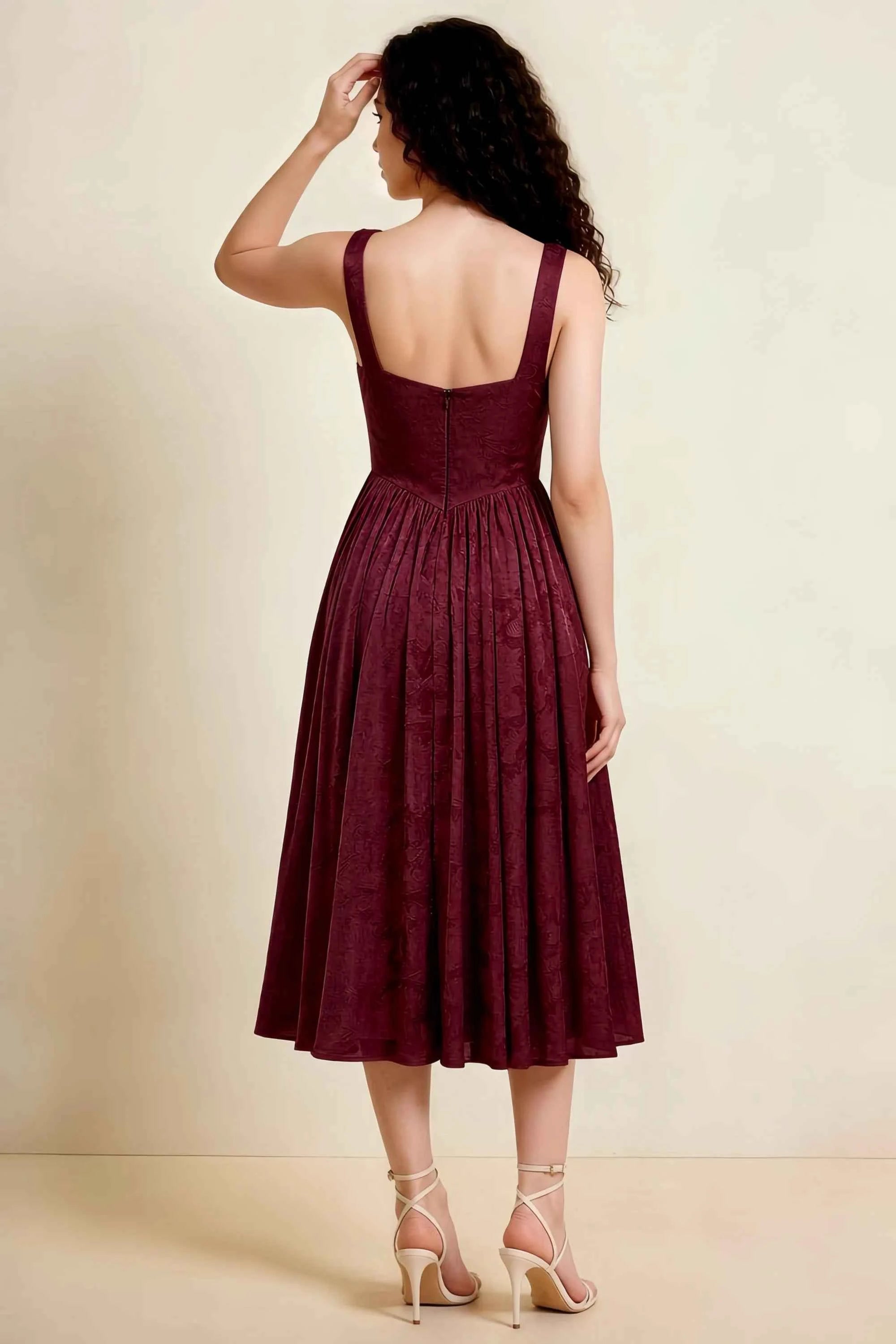 Alana Wine Jacquard Pearl Midi Dress with Pockets Secondary image