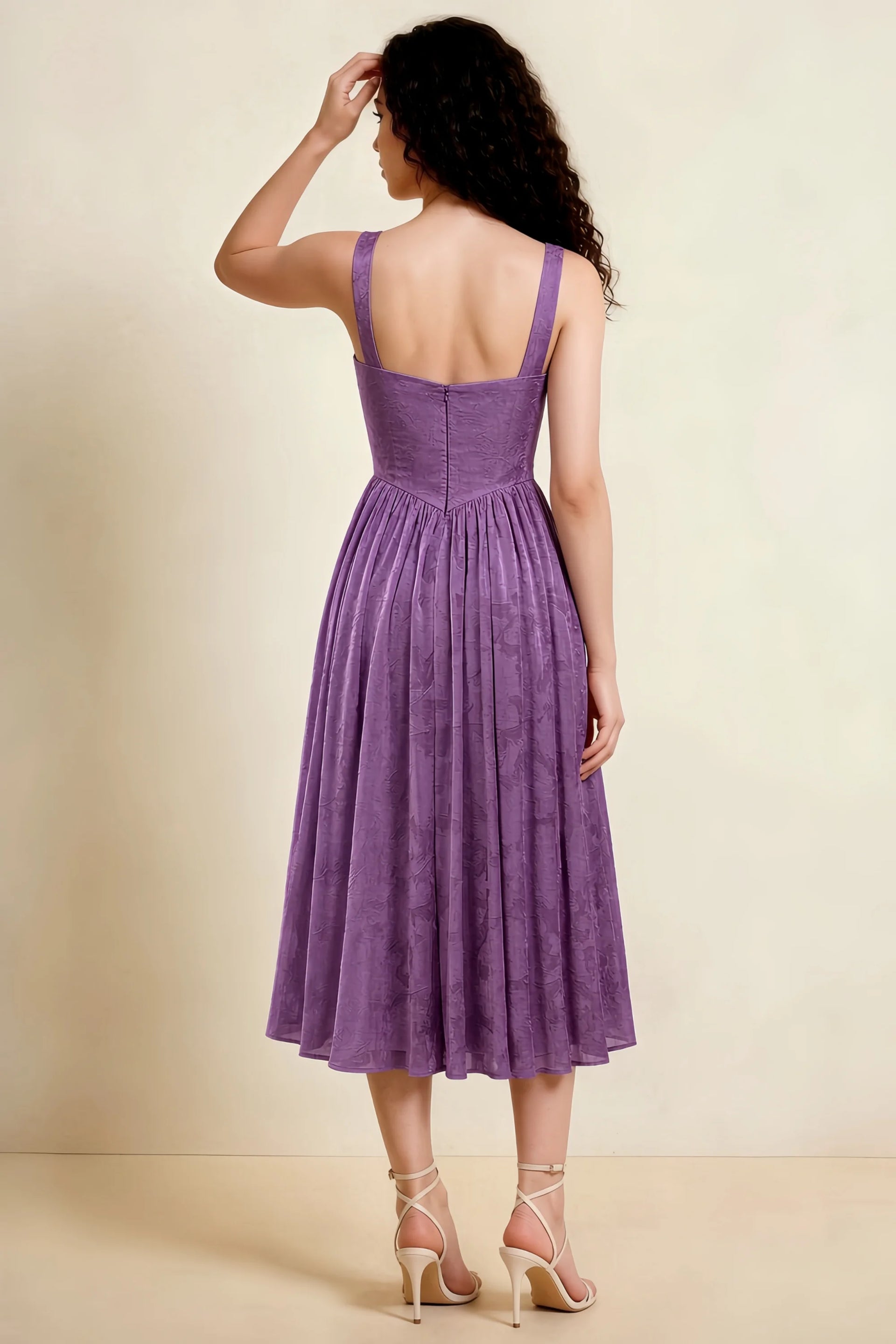 Alana Wisteria Jacquard Pearl Midi Dress with Pockets