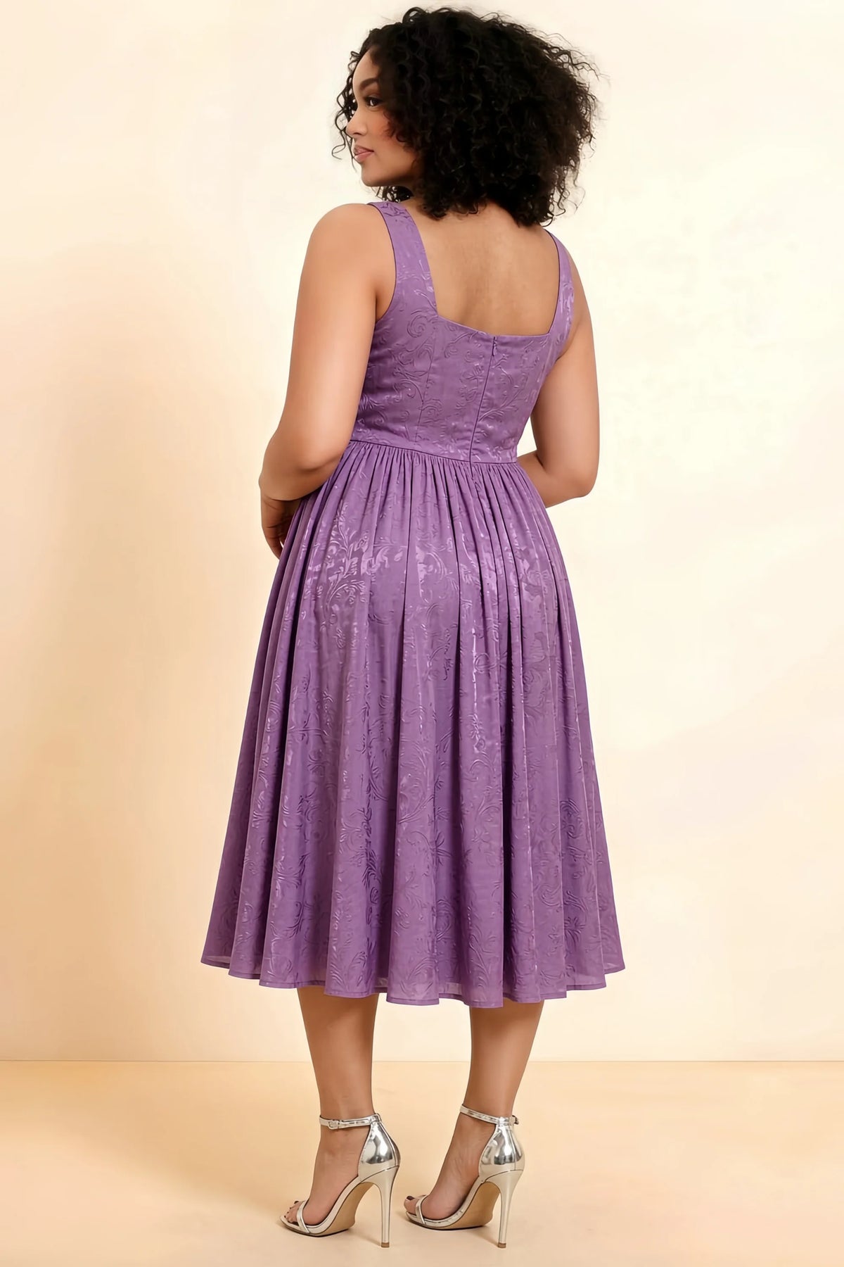 Alana Wisteria Jacquard Pearl Midi Dress with Pockets