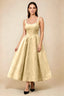Alberta Gold Jacquard Square Neck Midi Dress with Pearl