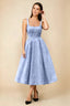 Alberta Light Blue Jacquard Square Neck Midi Dress with Pearl