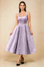 Alberta Light Purple Jacquard Square Neck Midi Dress with Pearl
