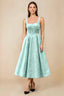 Alberta Mint Jacquard Square Neck Midi Dress with Pearl