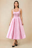 Alberta Pink Jacquard Square Neck Midi Dress with Pearl
