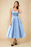 Alberta Sky Blue Jacquard Square Neck Midi Dress with Pearl