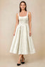 Alberta White Jacquard Square Neck Midi Dress with Pearl