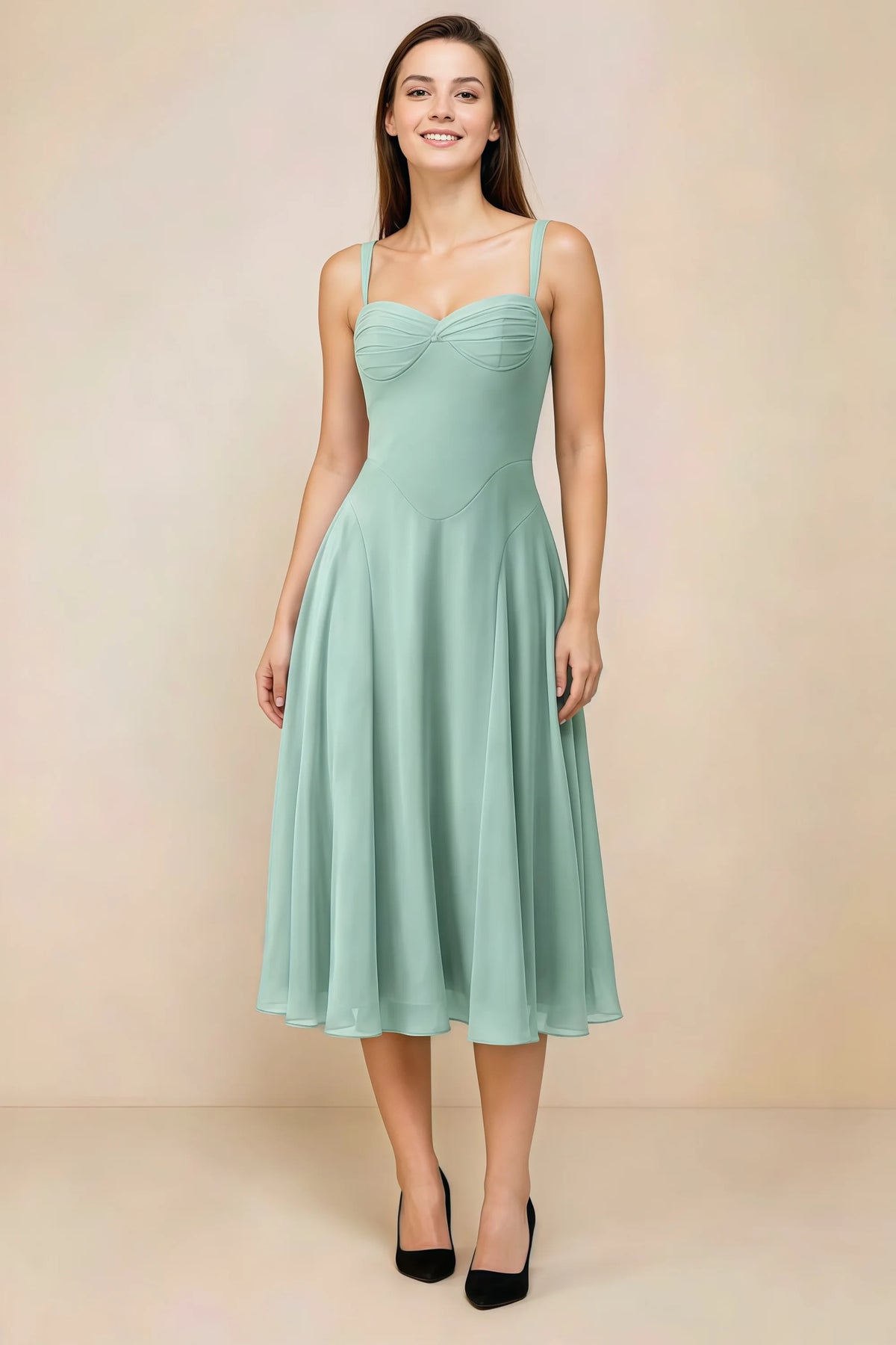 Alessandra Agave Chiffon Sweetheart Lace-up Midi Dress Main image