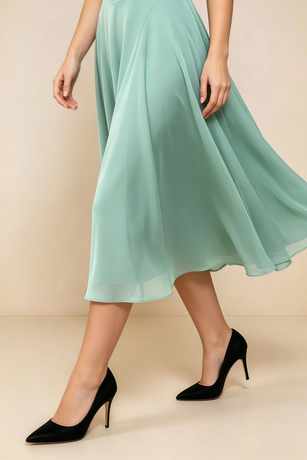 Alessandra Agave Chiffon Sweetheart Lace-up Midi Dress
