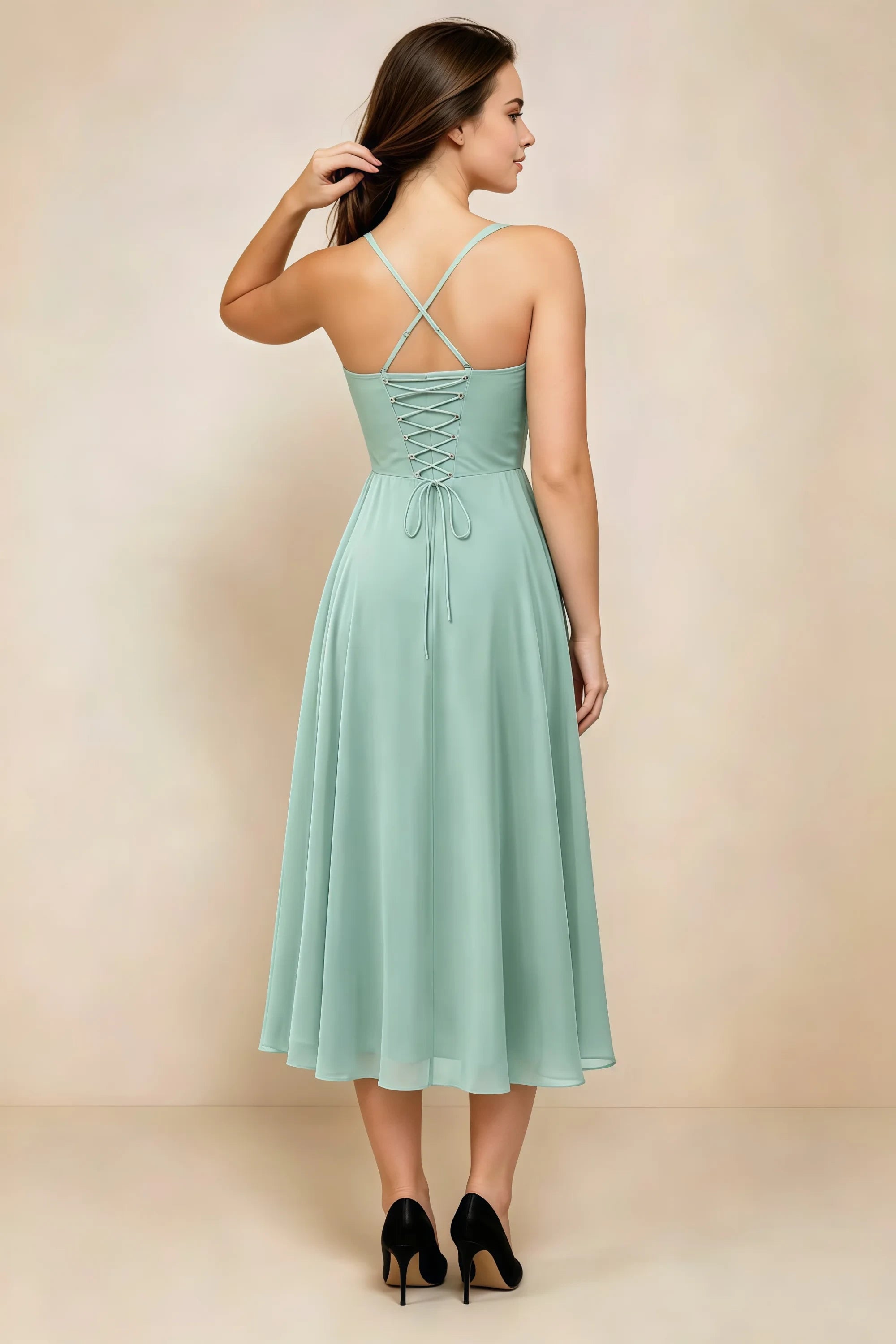 Alessandra Agave Chiffon Sweetheart Lace-up Midi Dress Secondary image