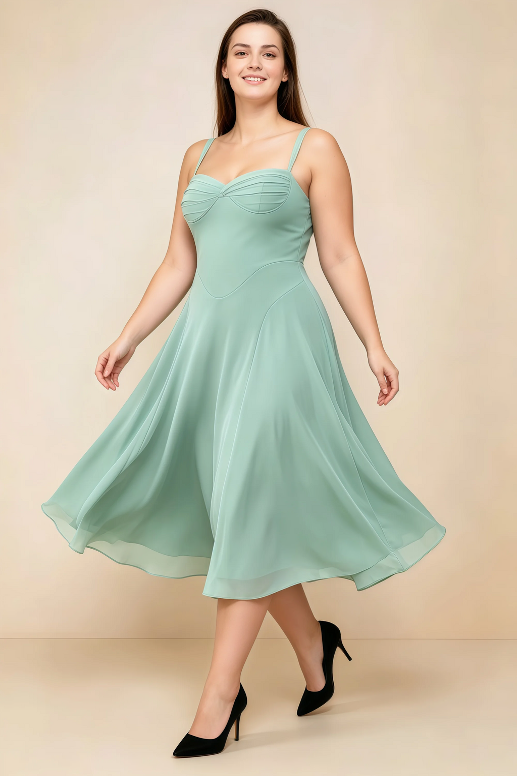 Alessandra Agave Chiffon Sweetheart Lace-up Midi Dress