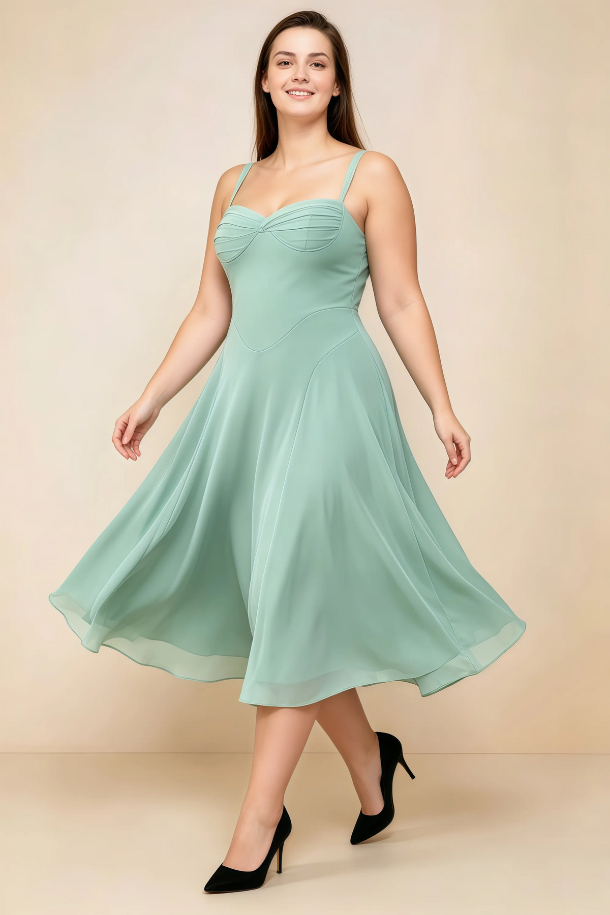 Alessandra Agave Chiffon Sweetheart Lace-up Midi Dress