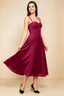 Alessandra Burgundy Chiffon Sweetheart Lace-Up Midi Dress