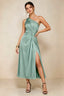 Alexa Agave Satin One Shoulder Midi Dress with Slit