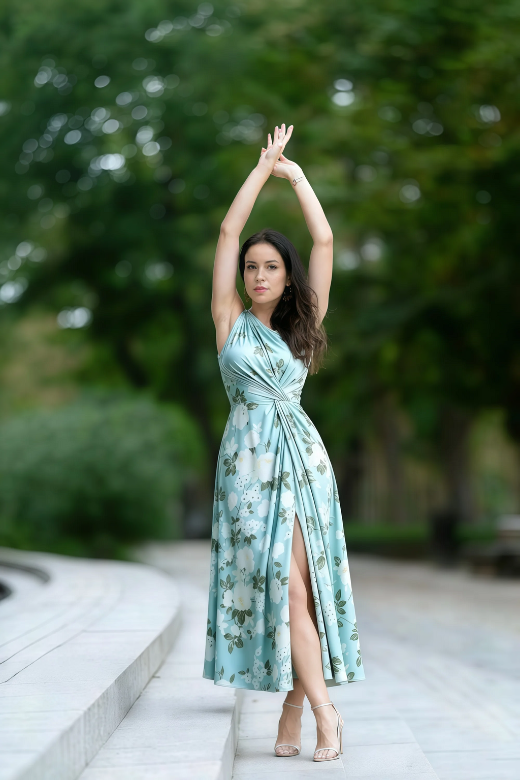 Alexa Blue Floral One Shoulder Midi Dress with Slit
