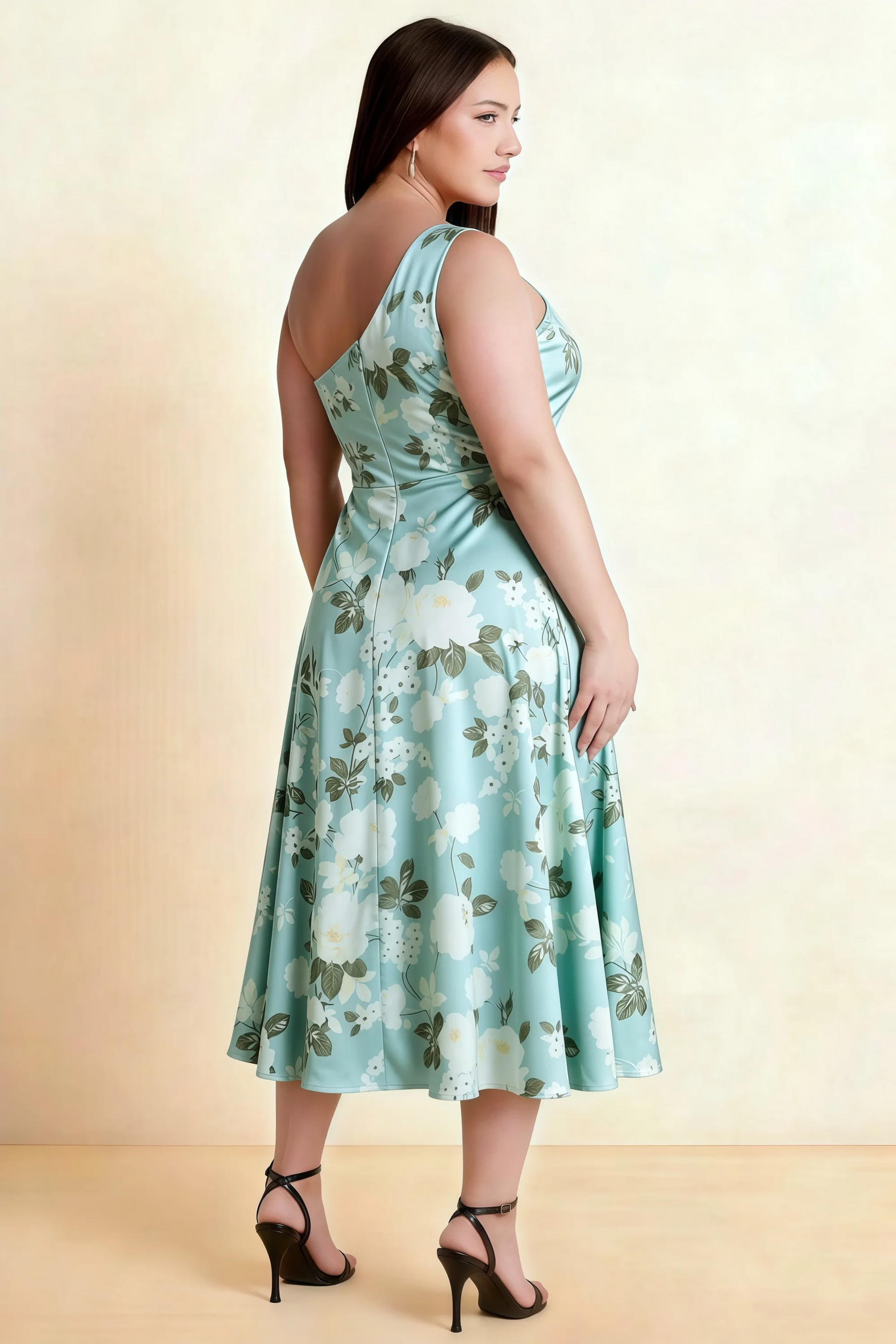 Alexa Blue Floral One Shoulder Midi Dress with Slit