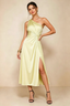 Alexa Butter Yellow Satin One Shoulder Midi Dress with Slit