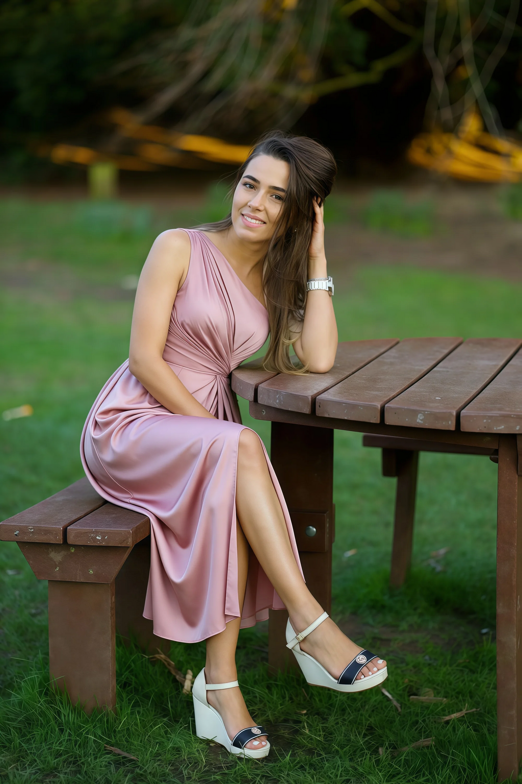 Alexa Dusty Rose Satin One Shoulder Midi Dress with Slit