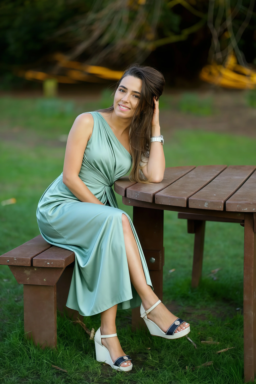 Alexa Dusty Sage Satin One Shoulder Midi Dress with Slit
