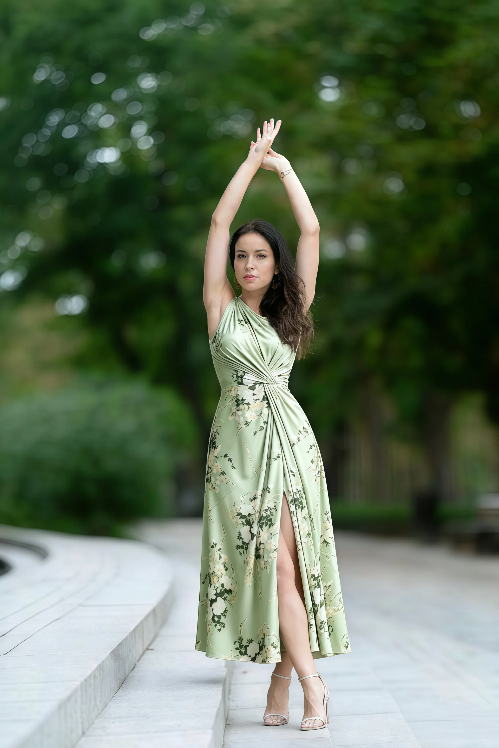 Alexa Green Floral One Shoulder Midi Dress with Slit